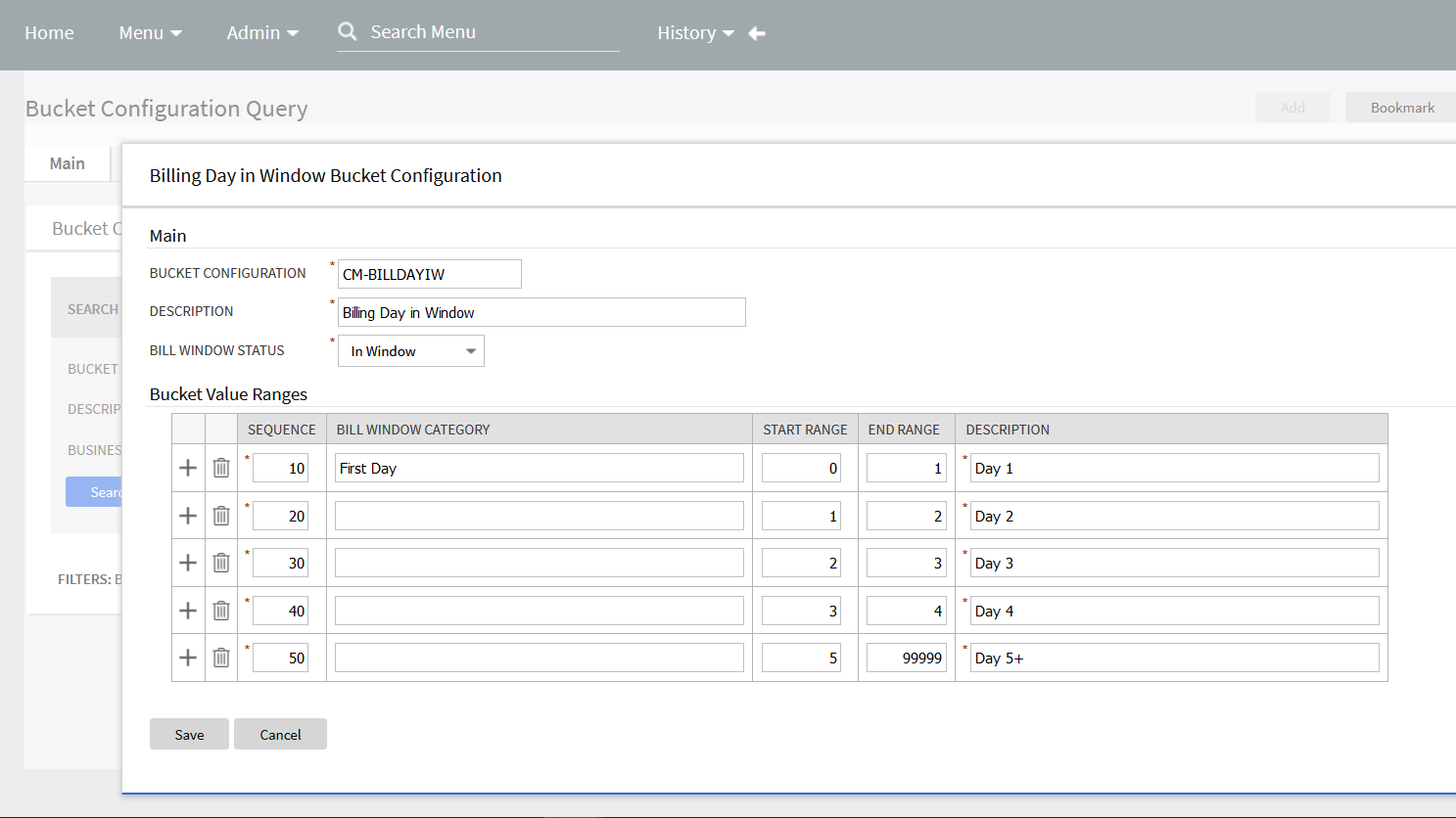 Example of defining the bucket value ranges for a bucket configuration