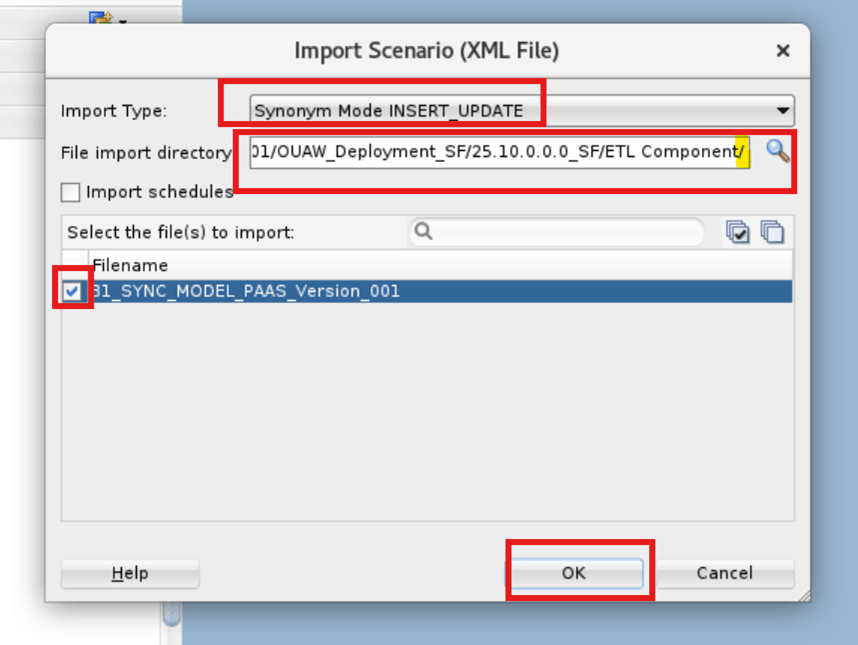 Enter details of imported scenario.