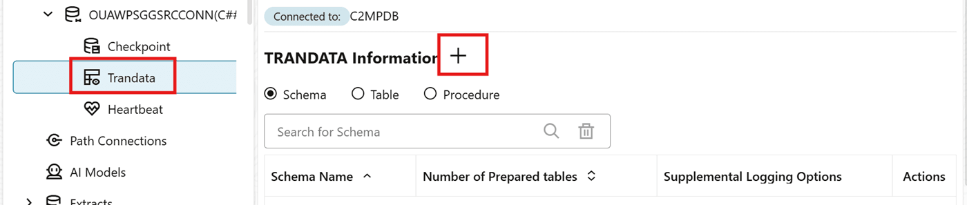 Add the schema trandata details.
