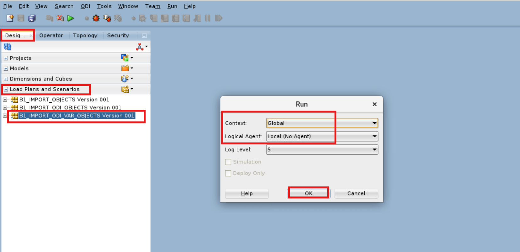Configure B1_IMPORT_ODI_VAR_OBJECTS Version 001 Run Details
