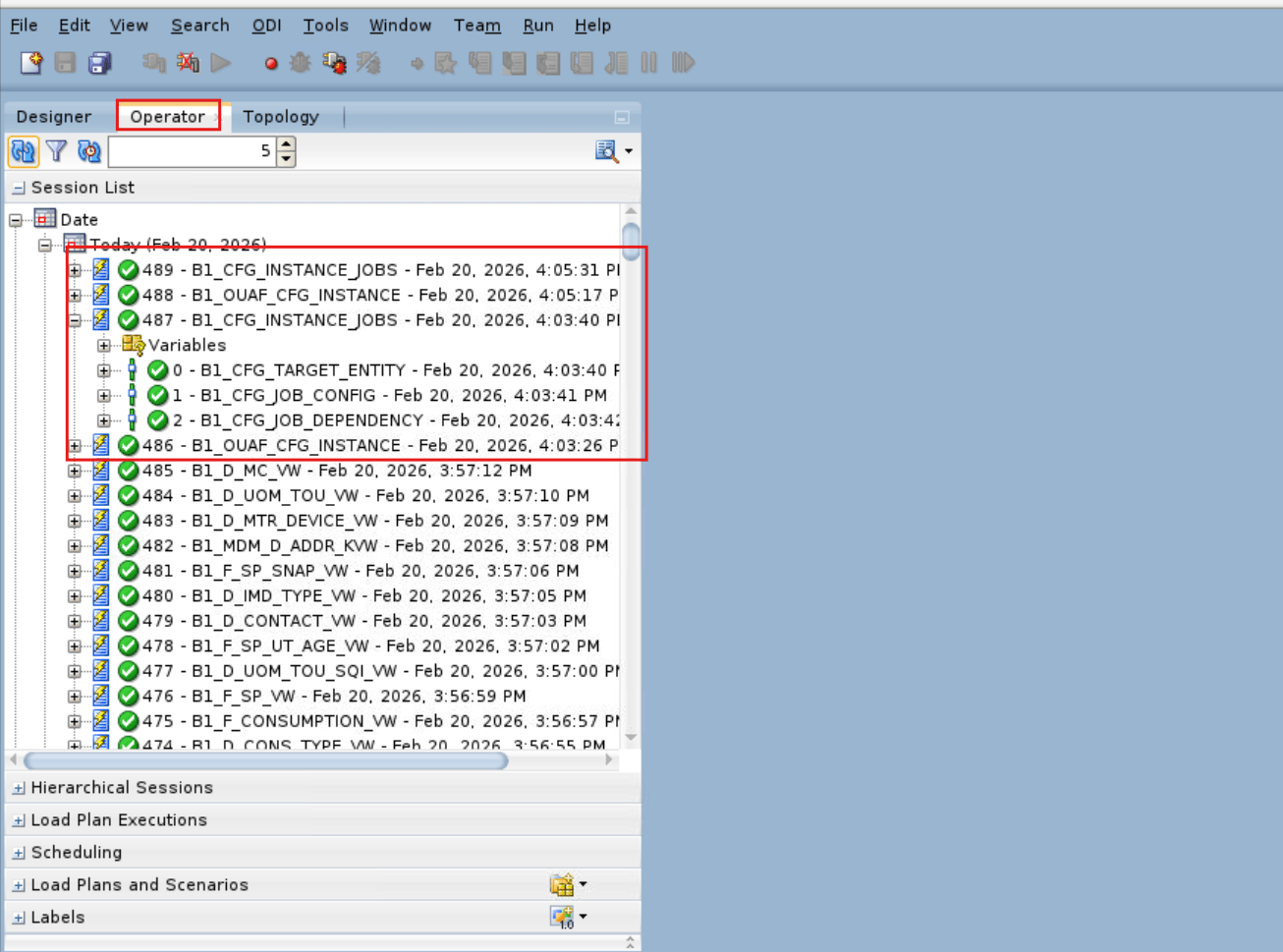 B1_OUAF_CFG_INSTANCE Job Completion