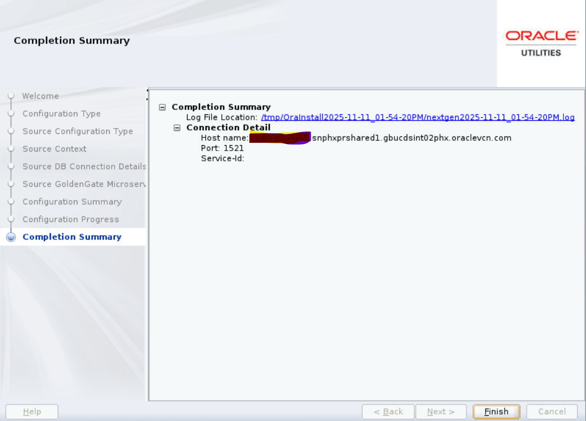 Completion Summary screen showing the details of the configuration.