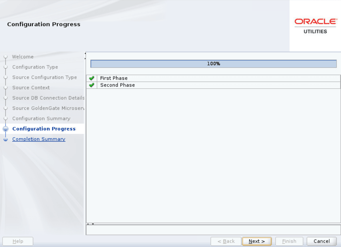 Configuration Engine page, Configuration Progress screen. It shows the percentage of completion of the configuration.