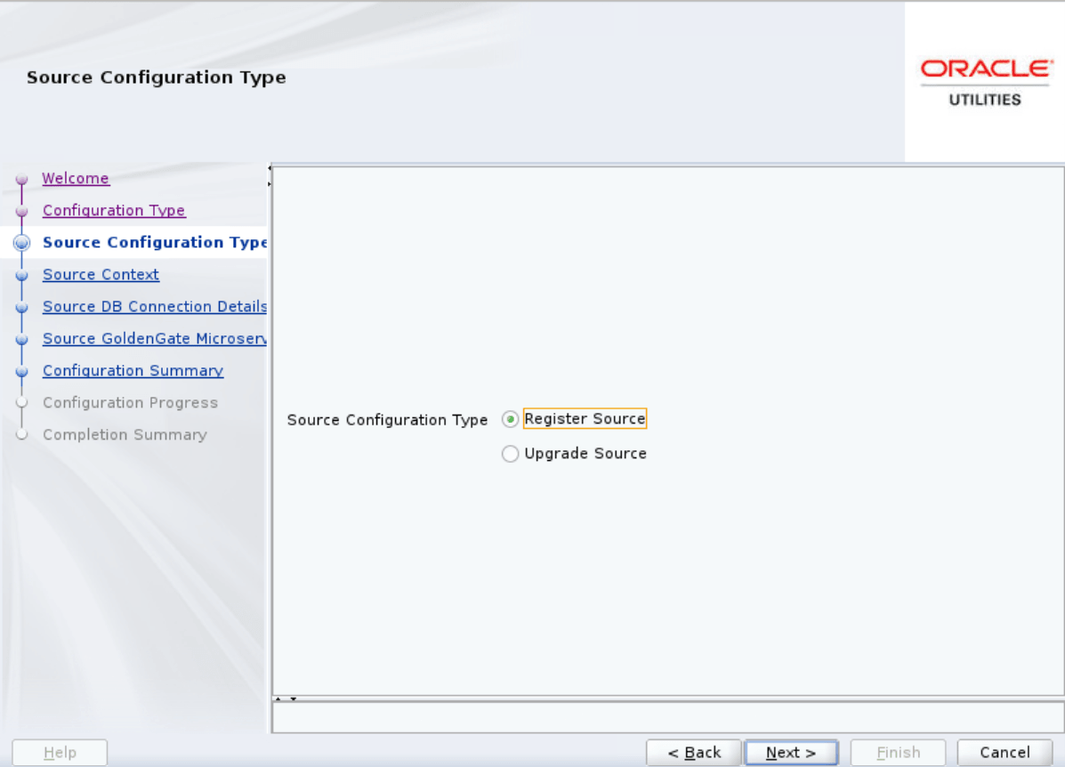 Configuration Engine page, Source Configuration Type screen. Register Source is the first of two options.
