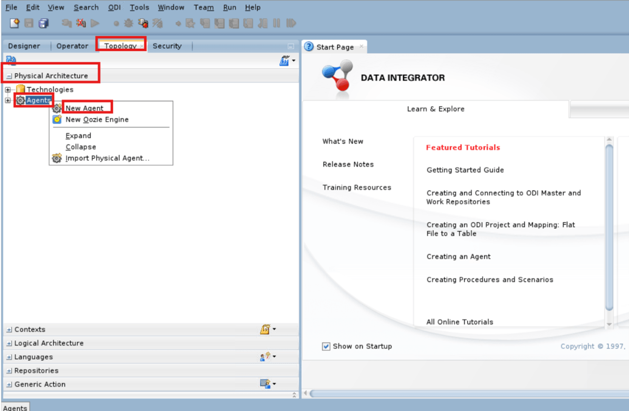 Create the physical agent for Oracle DI Agent.