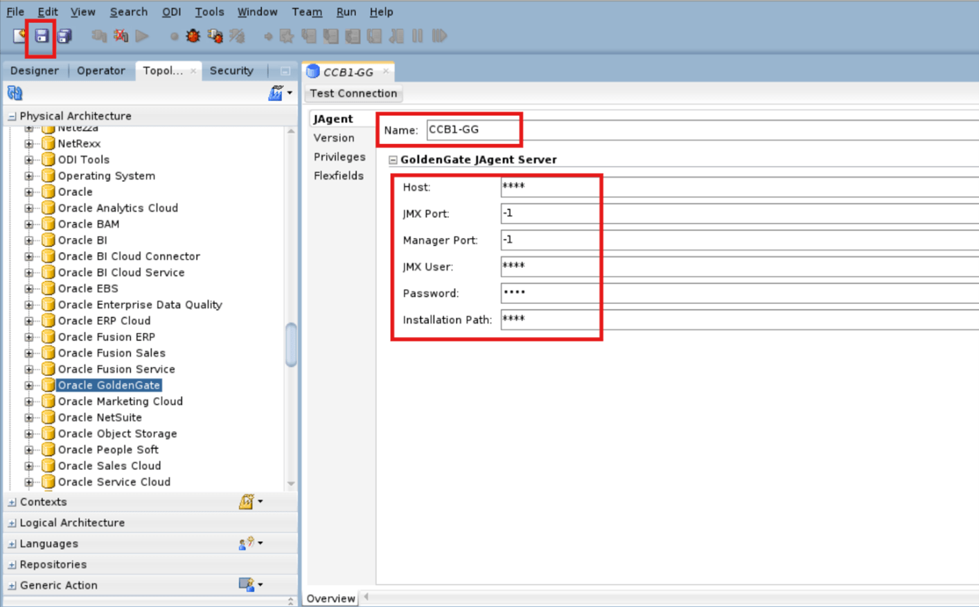 Enter the GoldenGate JAgent server details.