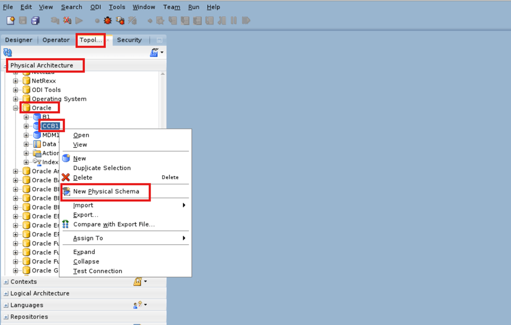 Create a physical schema for the source product context data server.