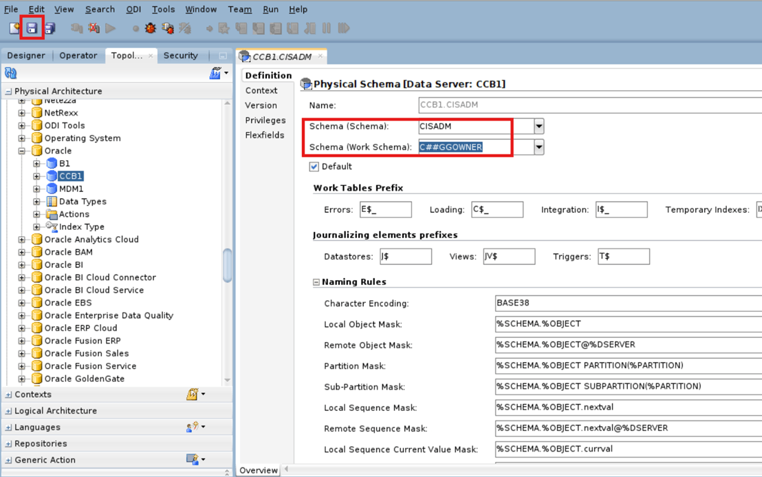 Enter the physical schema details.