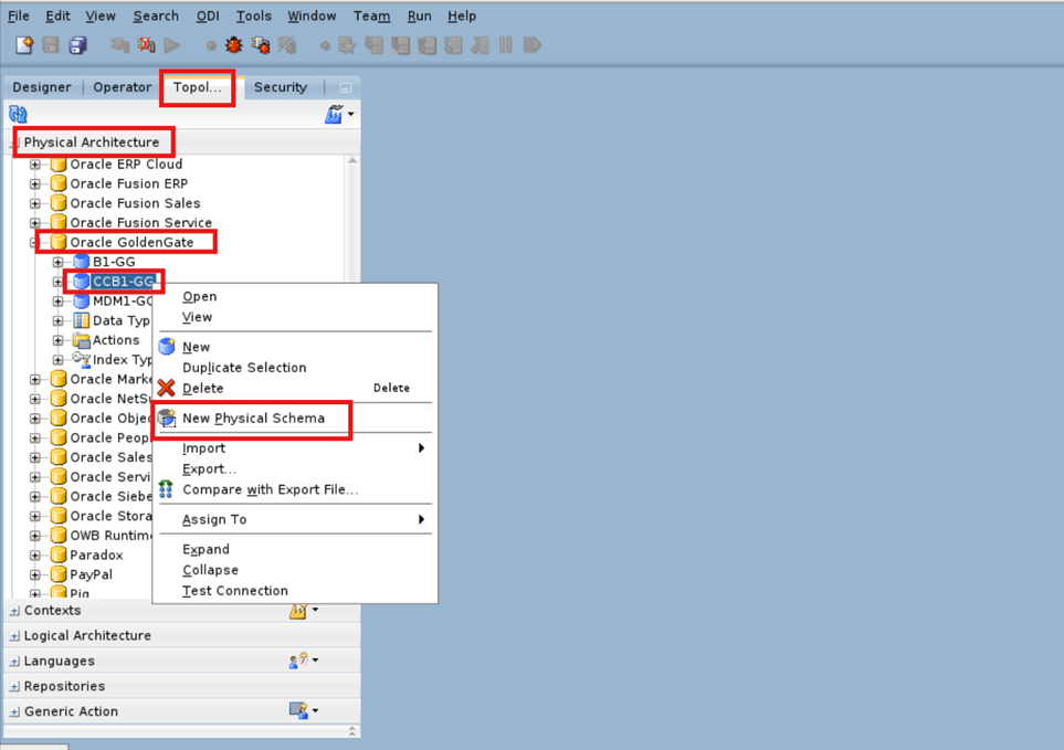 Create a GoldenGate physical schema.