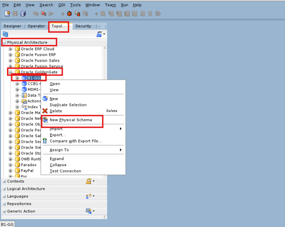 Create a Target GoldenGate data server.