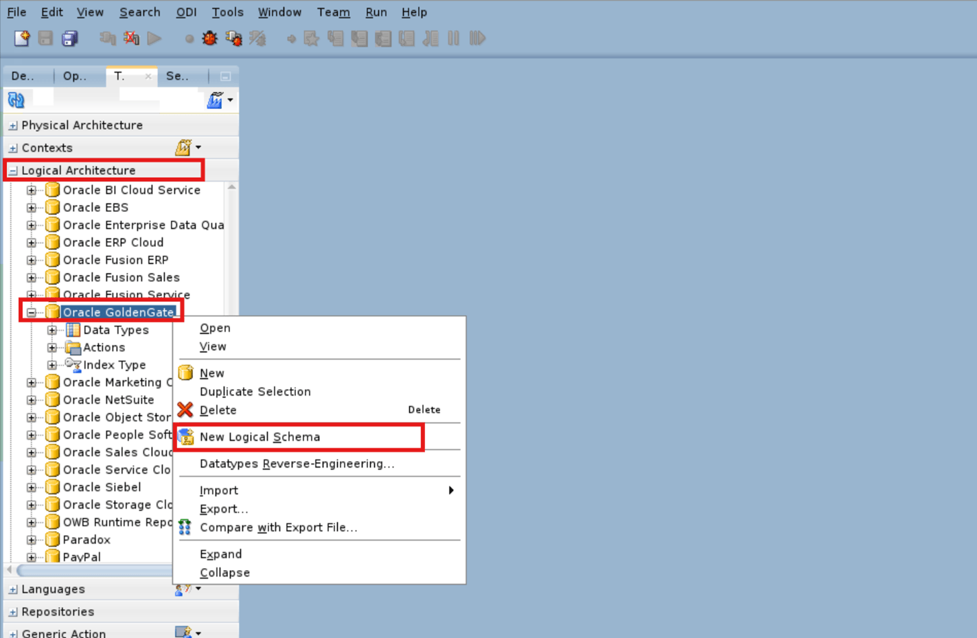 Create a GoldenGate logical schema.