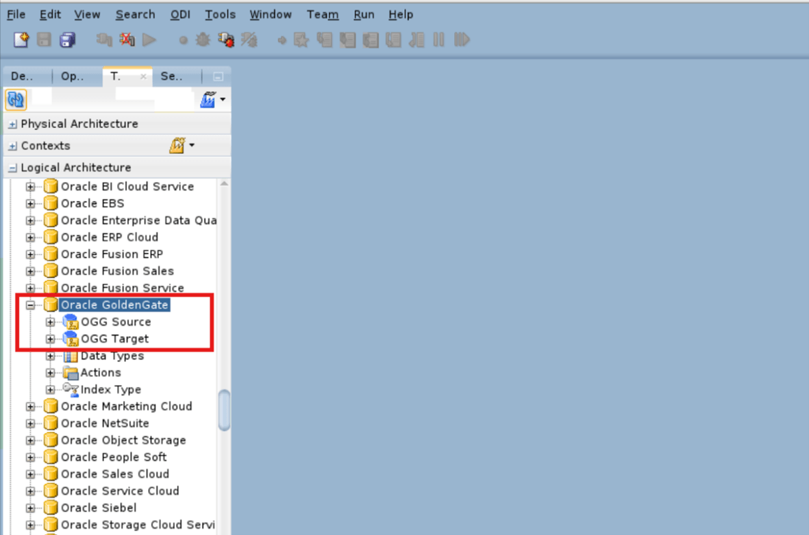 Application created the OGG Source and Target logical schemas.