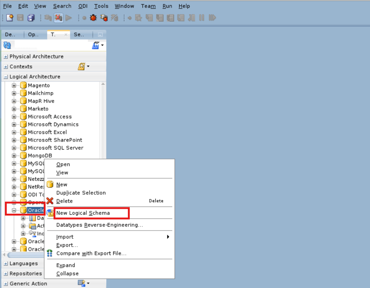 Create an Oracle logical schema.