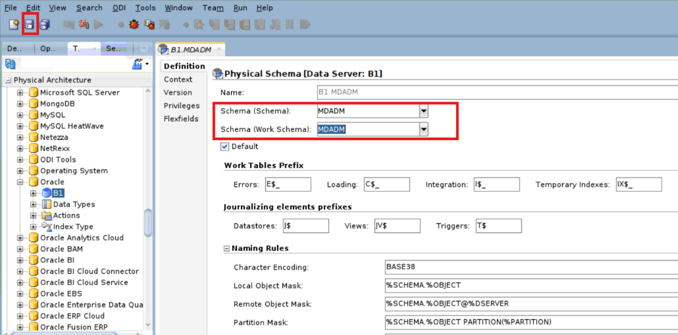 Enter the physical schema details.