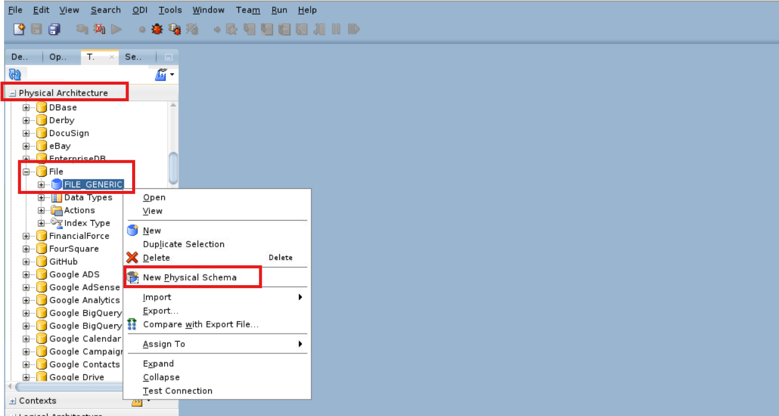 Create a physical schema for physical data server (File).
