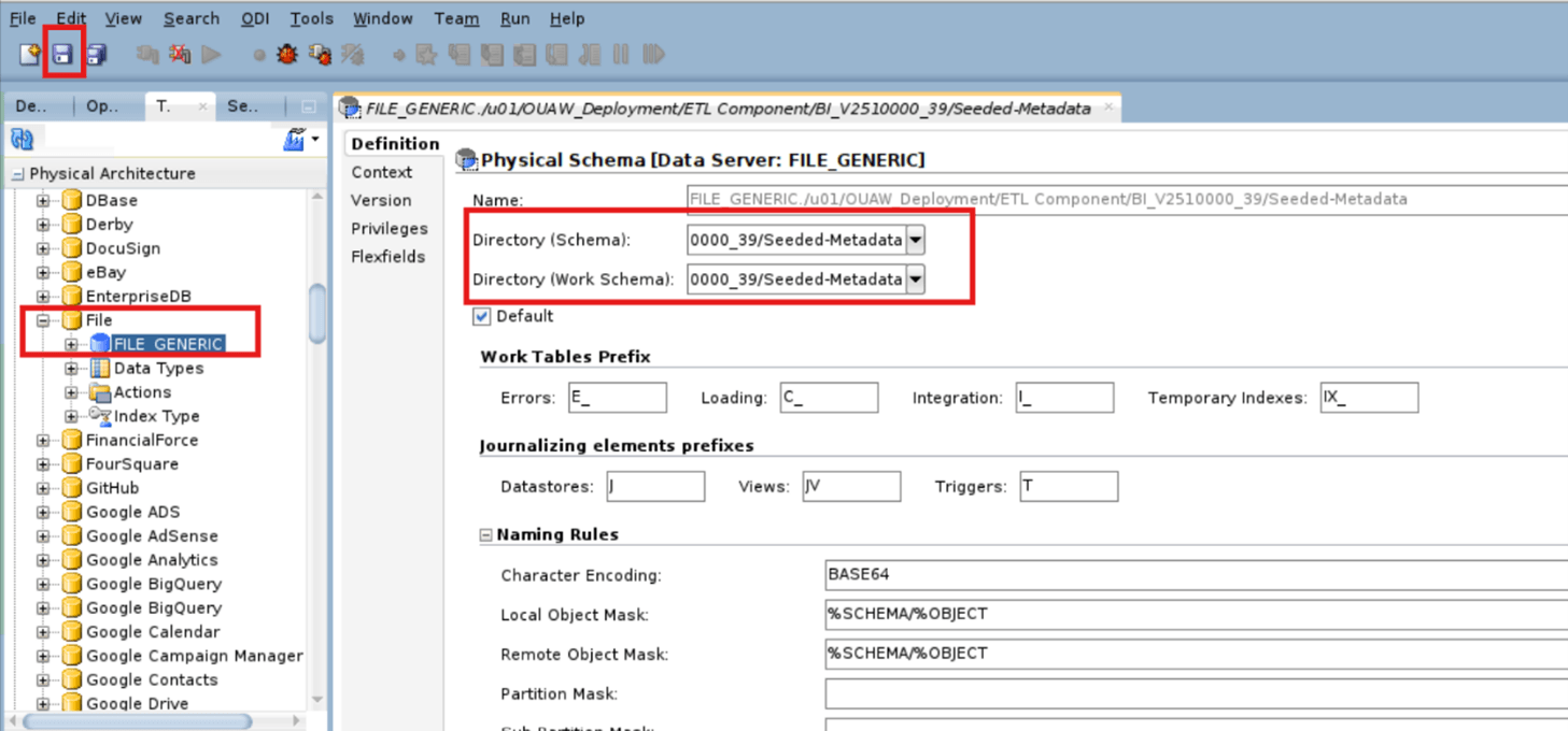 Enter the physical schema (File) details.