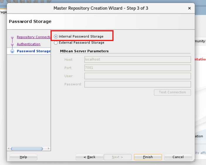 Select the Internal Password Storage option.