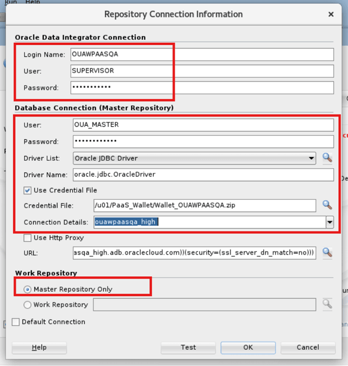 Enter the Repository Connection details.