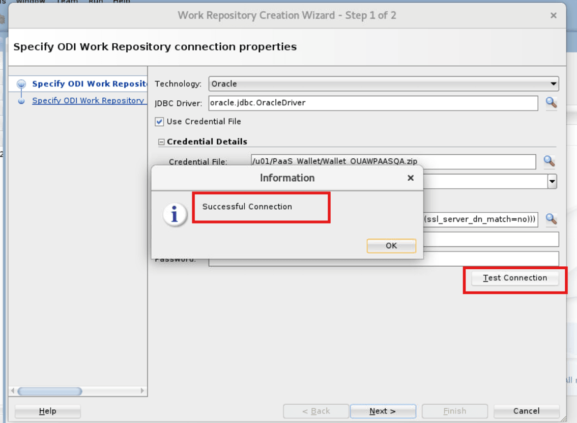 Test the work repository connection.