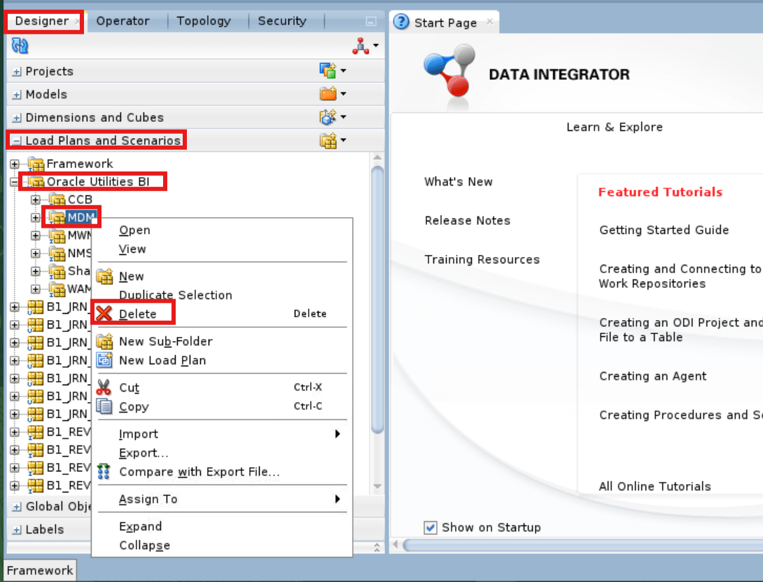 Delete MDM Framework from ODI