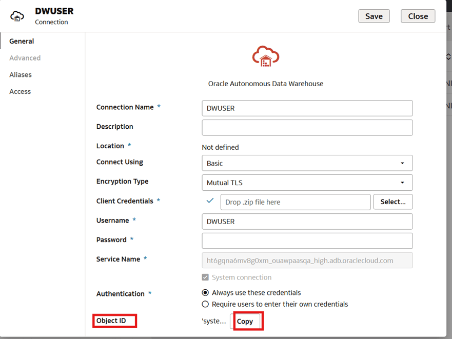 Find and copy Object ID of each connection.