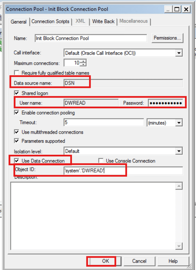 Enter the Init Block Connection Pool details.