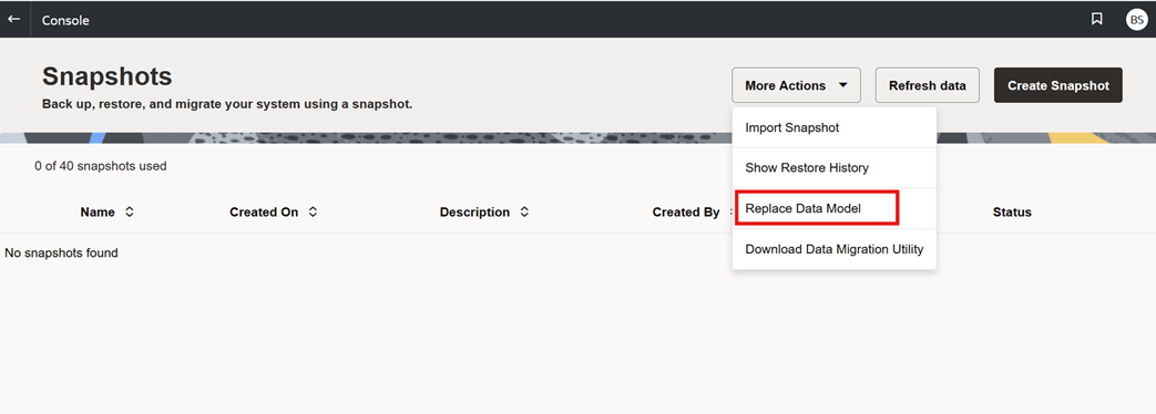 Select Replace Data Model option.