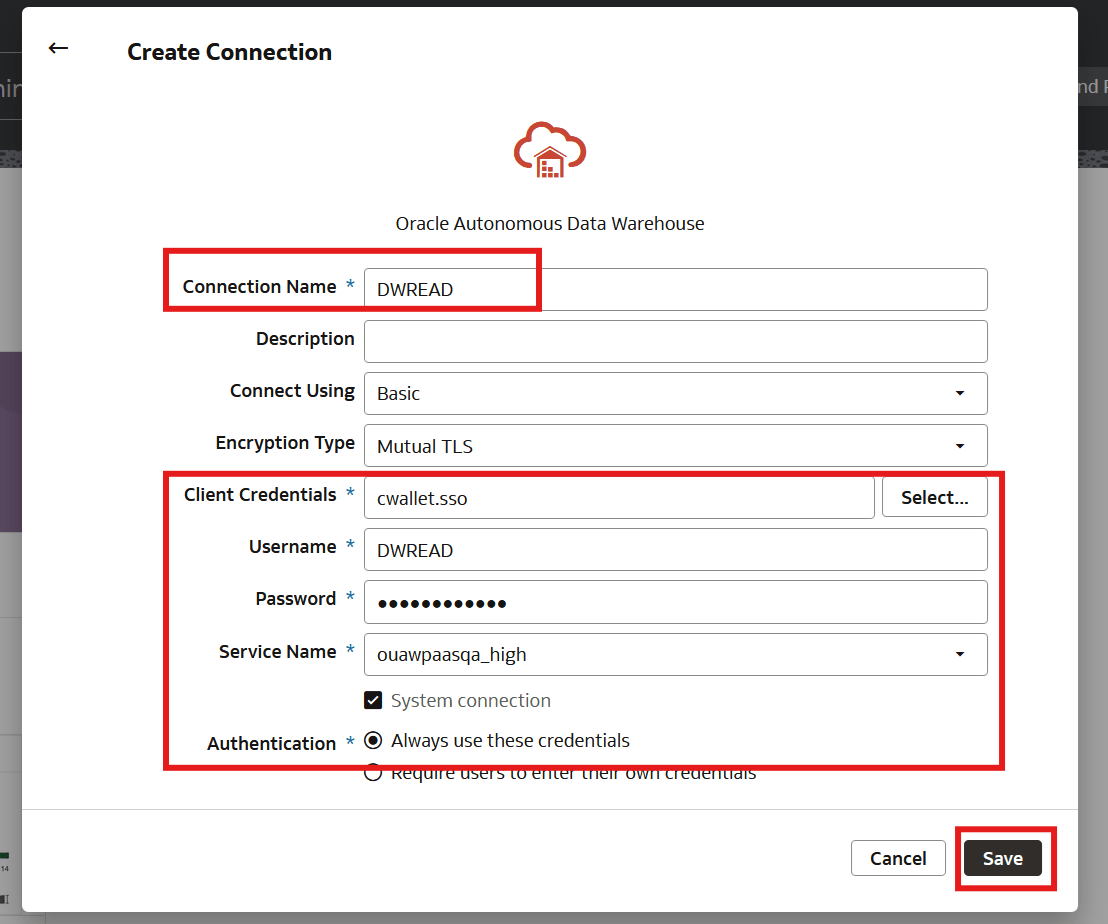 DWREAD Connection Details Example