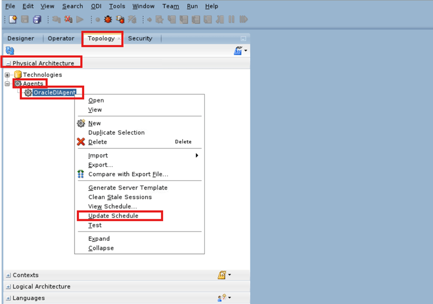 Update the Oracle DI Agent's schedule.