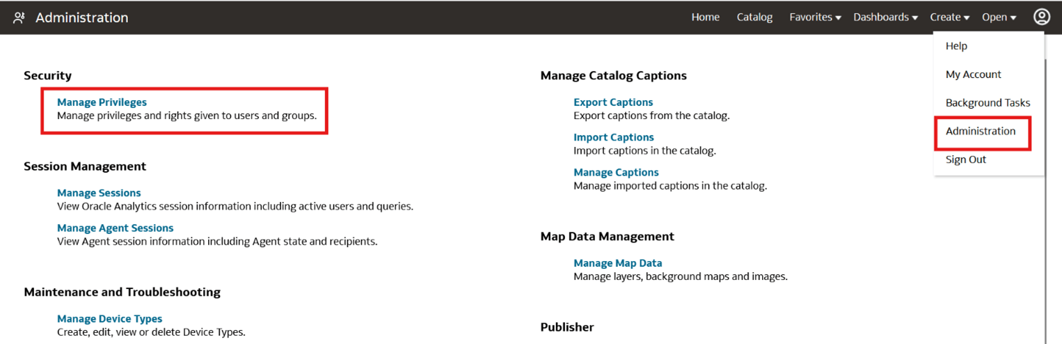 Select the Manage Privileges option.