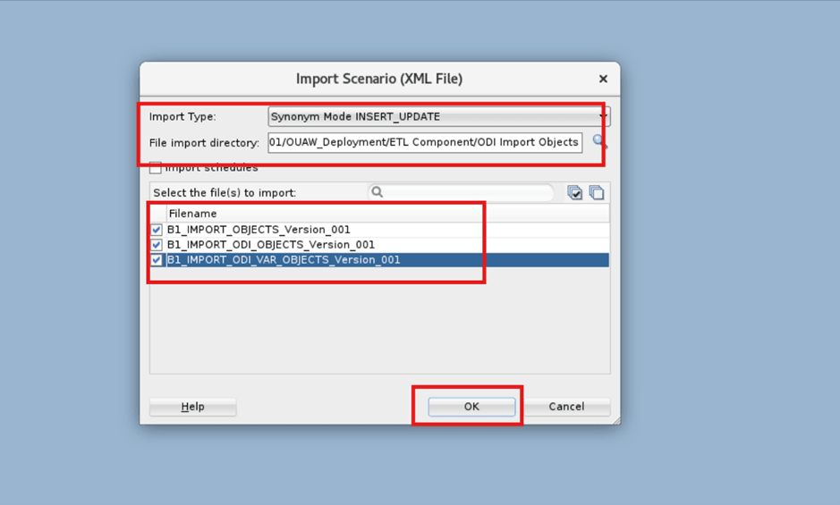 Select the scenarios to import.