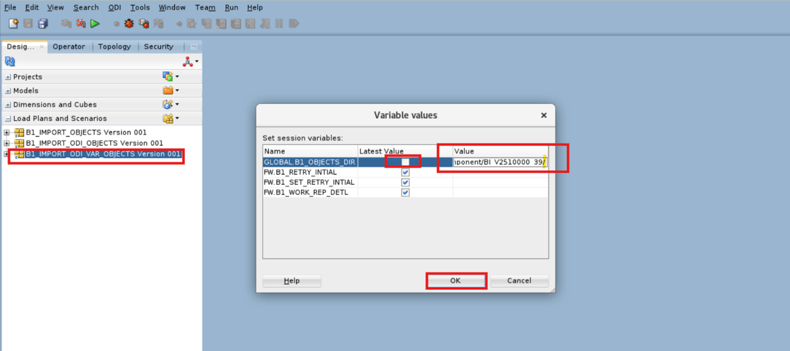 Set the variable values of the scenario.
