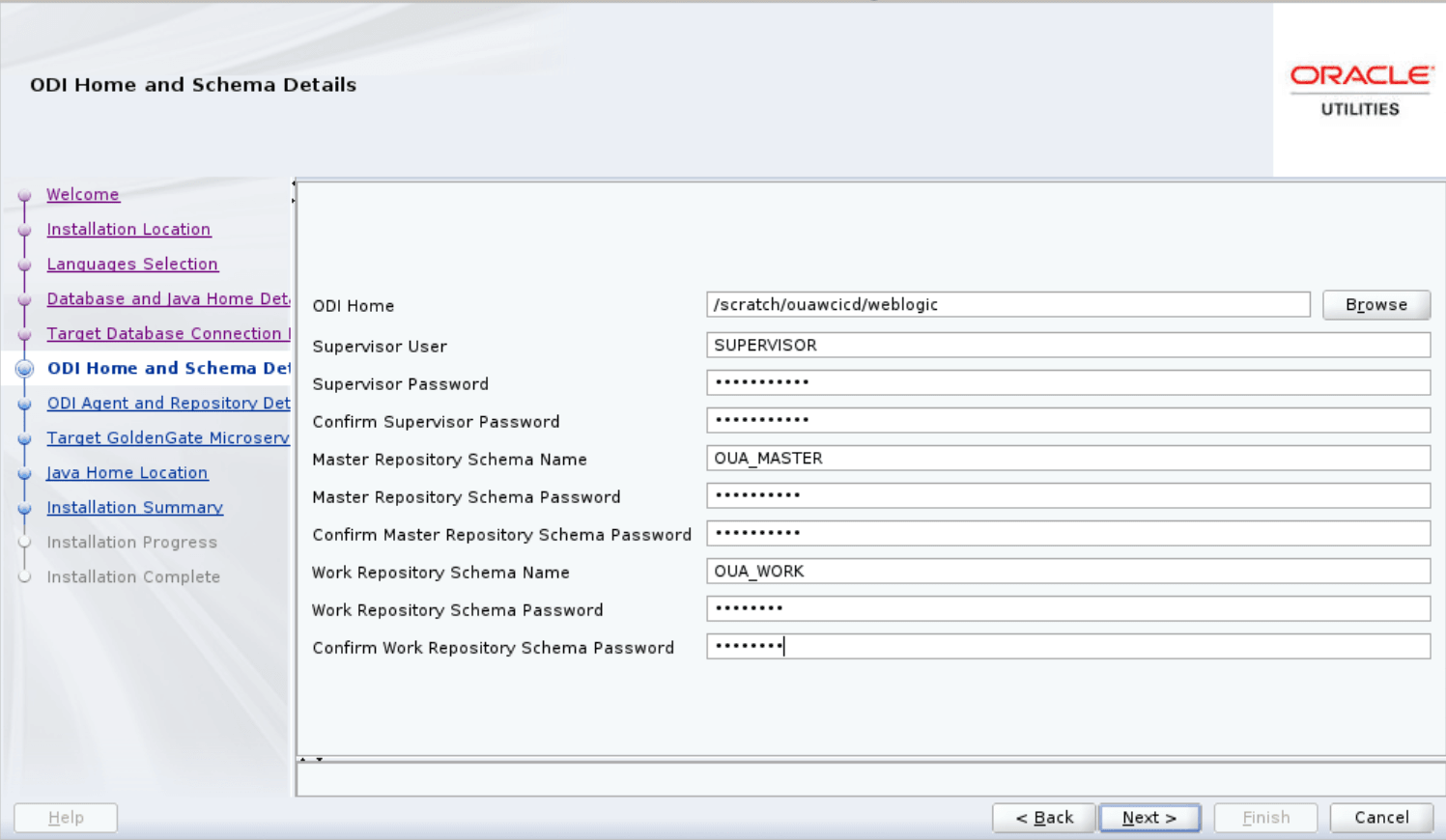 ODI Home and Schema Details