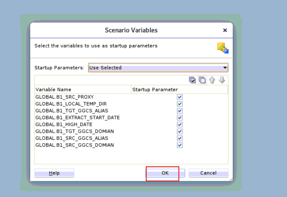 Select the startup parameters of the scenario.