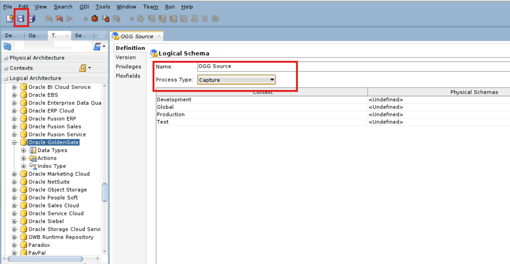 Logical Schema Oracle GoldenGate Details