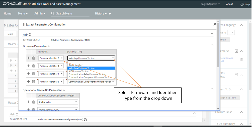 Screenshot of how to select the firmware and the identifier type from the drop-down menu.