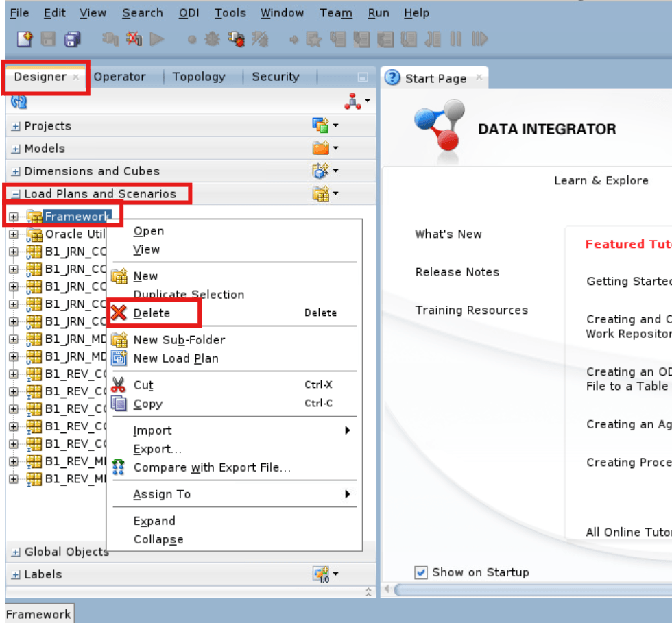 Delete SFOL Framework from ODI