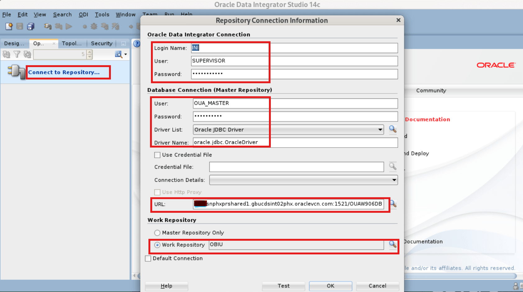 Data Integrator Start Page appears in the right-hand and main section of the ODI studio.