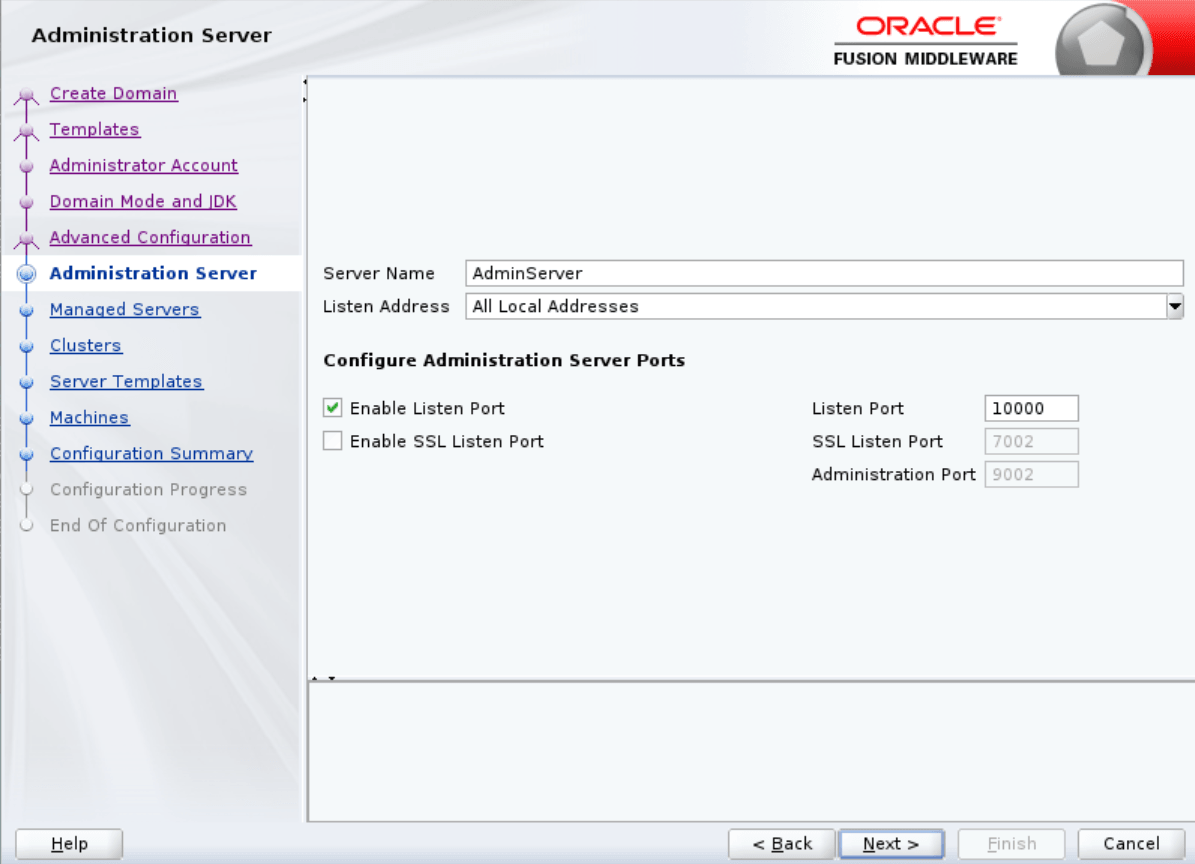 Administration Server screen shows the three fields to be populated by the user in accordance with the table.x