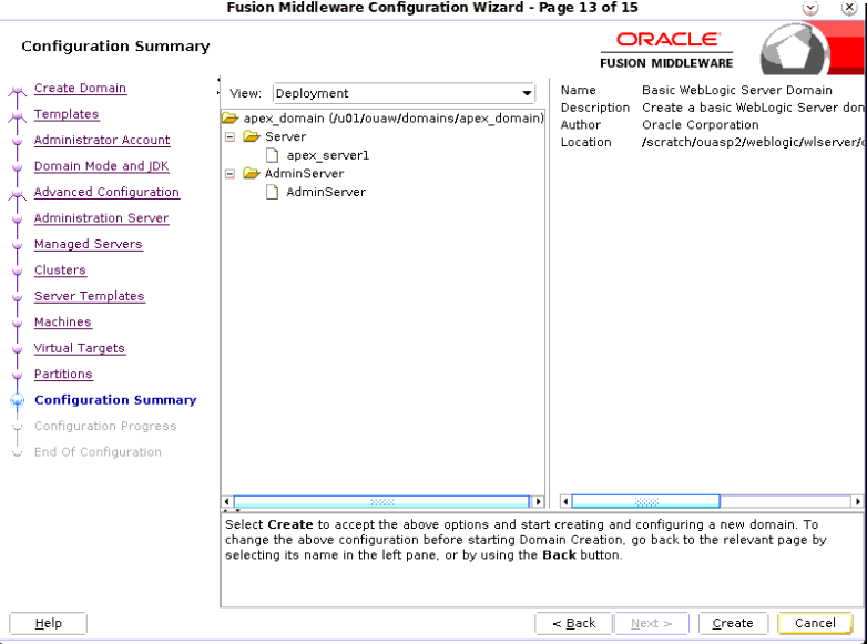 Configuration Summary screen displays details on the configuration, such as the folder structures.