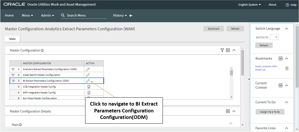 Screenshot of how to navigate to the BI Exotract Parameters Configuration.