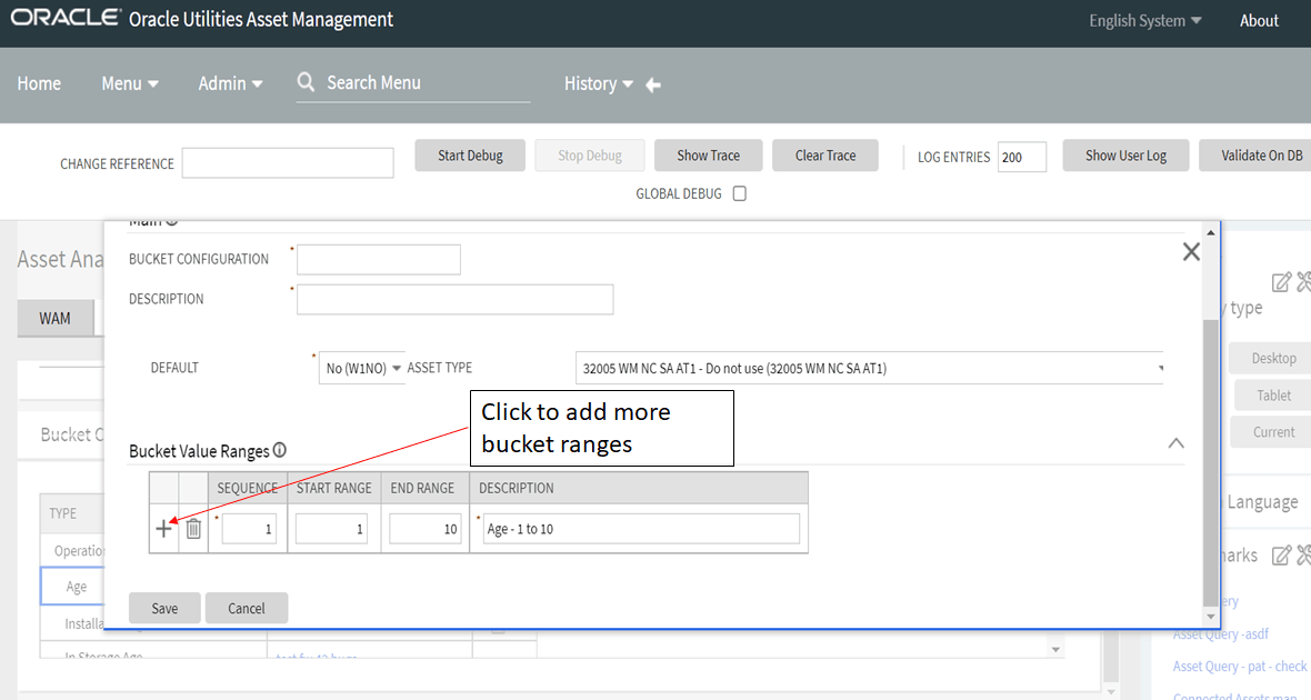Screenshot of how to add or edit bucket value ranges.