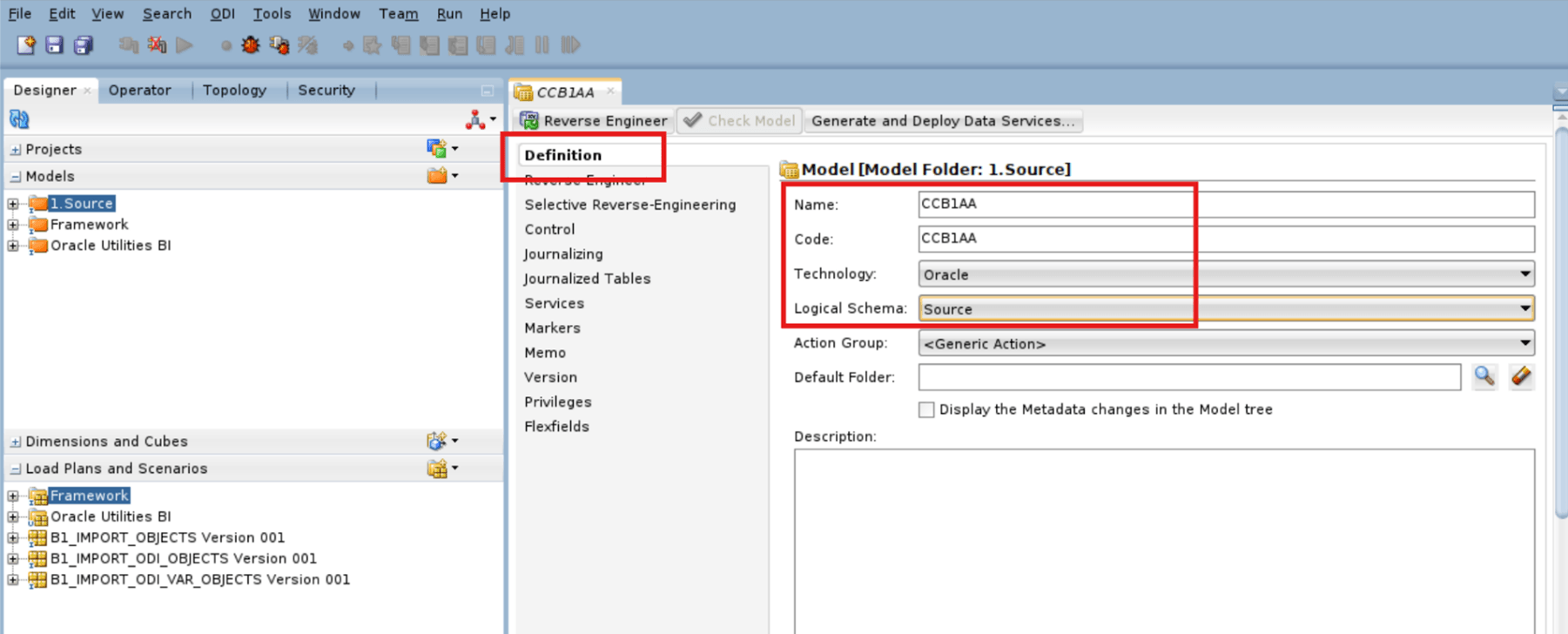 Enter the details of the 1.Source model.