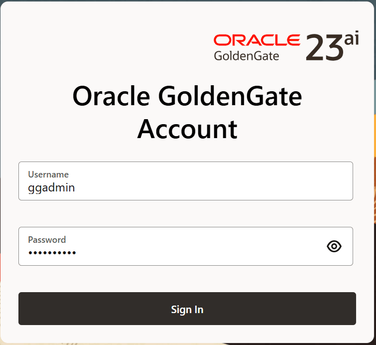 Source GoldenGate Microservices Administration Server login screen.