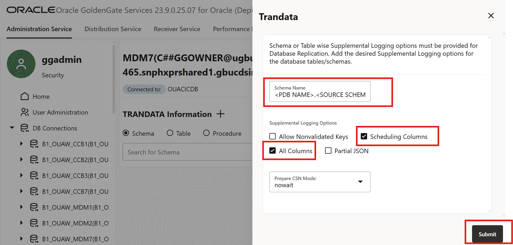 Select Trandata Information Parameters