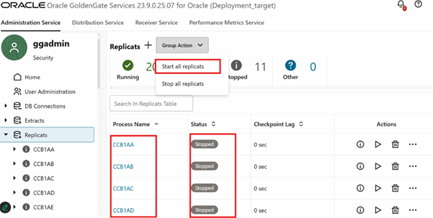 Start all replicates for the configured context.