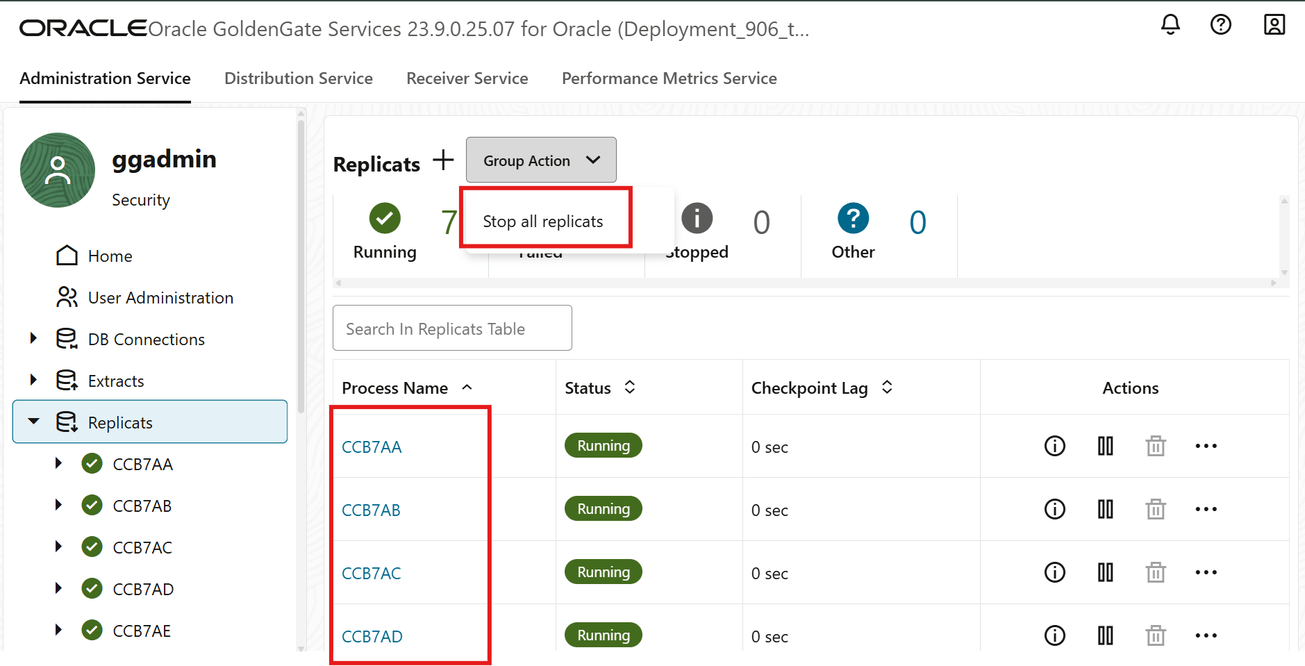 Stop all replicates with configured Context Code.