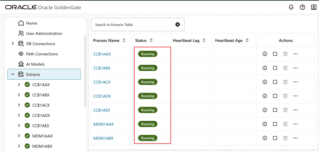 Start OCI GoldenGate Extracts