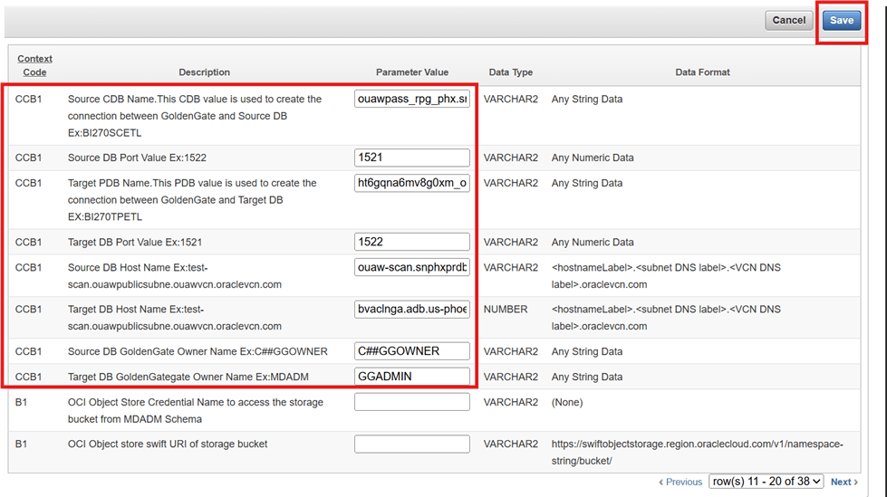 Update the Context Code parameter values.