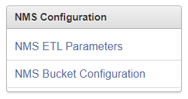 Screenshot showing the links to use to set up the configurations for the Network Management System ETL processes.